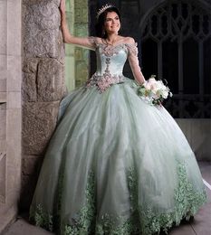 Платье принцессы с длинными рукавами и иллюзиями Quinceanera. Кружевные аппликации из шалфея. Бальное платье из бисера. Платье Sweet 16 с большим бантом сзади на шнуровке. Плюс размер Vestido De 15 Anos -up.