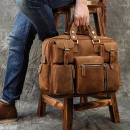 Briefcases Vintage Crazy Horse Leather Briefcase Men Male Laptop Shoulder Bag 15.6 Inch Cowhide Handbag For Man