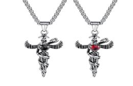 Stainless Steel Caduceus Angel Wing Symbol of Medicine Doctor Nurse Pendant Necklace For Mens Boys8535252