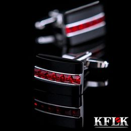 KFLK Jewelry fashion shirt cufflink for mens gift Brand cuff button Red Crystal link High Quality abotoaduras guests 240104