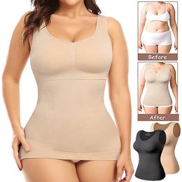 Plus Size Women Shaper Cami with Built in Bra Shapewear Tank Top Tummy Control Camisole Female Slimming Compression Undershirt 240103