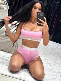 Women's Tracksuits Kontturi Fall Underwear Two 2 Piece Set For Women Outfits Spaghetti Strap Crop Backless Tops Pink Skinny Panties Matching