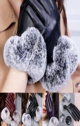 Winter Women Touch Screen Elegant Soft Black Leather Gloves Warm Fur Mittens4433130