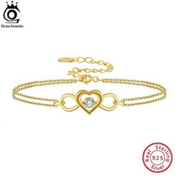ORSA JEWELS 925 Sterling Silver 14K Gold Infinity Bracelet with Heart for Women Girls Elegant Fine Jewelry SB135 240104