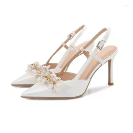 Dress Shoes Size 33-40 White Wedding Women Back Empty Stiletto Heels For Bride