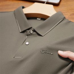 High End Ice Silk Comfortable Breathable Tshirt Men Long Sleeves Autumn Fashion Letter Brand Embroidered Casual Polo Shirt 2023 240104