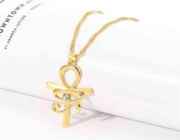 Wholale Gold Egyptian Ankh Eye of Horus Pendant Hip Hop Necklace With Box Chain279H6020887