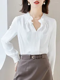Women's Blouses Women Shirts Half Open Collar Office Fashion Basic Solid Pullovers Classic Comfortable Long Sleeve Simple Elegant Top