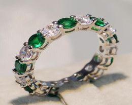 2018 Sparkling Brand New Luxury Jewelry 925 Sterling Silver Round Cut Emerald Zirconia Popular Women Wedding Band Circle Ring 6815500