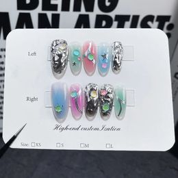 MAGO Handmade Press on Full Cover Professional Nails Cool Girl Medium-length Reusable Finished Fake Nails 240104