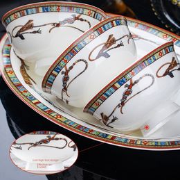 Quality Oriental Horse Tableware Bowl and Plates Set Ceramic Household Light Luxury Dishes and Bowls of Bone China Chopsticks Gift European Style Bowl