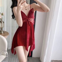 Women's Sleepwear Women Butterfly Pleuche Nightwear Ruffles Nightgown Tempatation Girl Spagetti Strap Summer Style Night Dress