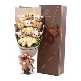 Animals Cute Teddy Bear Stuffed Animal Plush Toy Cartoon Bouquet Gift Box Creative Birthday Valentine's Day Christmas Gift Q0727