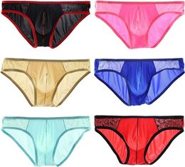 Underpants 3pcs Ice Silk Men Sexy Briefs Underwear Male Low-Rise Panties 7 Colors S M L XL B162