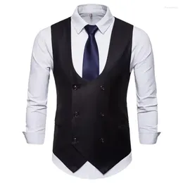 Men's Vests 2024 Autumn/Winter U-Neck Solid Casual Vest Double Breasted Large Tank Top Coat