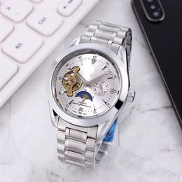 New Top Brand Mens Watches High Quality Large flywheel Mechanical movement Wristwatch luxury Fashion moon Phase men Steel belt wat288z