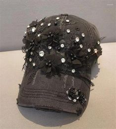 Ball Caps 202411-shi Chic Ins Autumn Lace Sequin Flower Drill Cotton Baseball Cap Men Women Leisure Hat