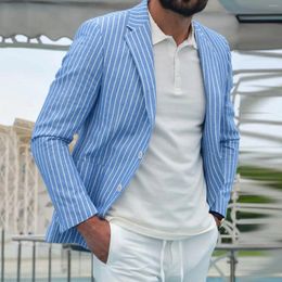 Men's Suits Casual Fashion Stripe Printing Cotton And Linen Business Gentleman Lapel Leisure Blazers Jackets Coat For Men