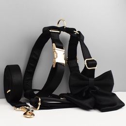 Pet Accessories Customised Designer Luxury Silky Polyester Dog Collar Leashes Harness Bow Set Manufacturers Crystal03 240103