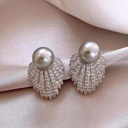 Dangle Earrings Exquisite Shiny Zircon Angel Wing Stud For Women Vintage White Pearl Bridal Wedding Jewellery Brincos