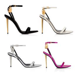 12A Qualität 2024 Neue Stil High Heel Schuhe Metallschnalle Sandalen Designer Gold Trimcashmere Knöchelgurt cool