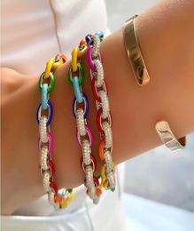 2021 New Arrived Fashion Women Jewellery Micro Pave CZ Neon Enamel 8MM Rolo Link Chain Bracelet9397117