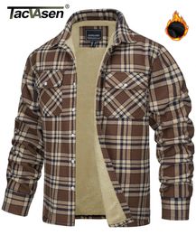 TACVASEN Fleece Lining Jackets Mens Flannel Cotton Plaid Casual Button Down Cargo Work Coats Thicken Outwear Tops 240103