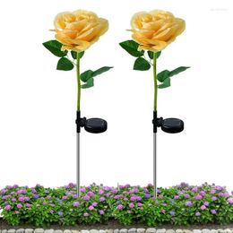 Solar Rose Flower Lights Roses Flowers Outdoor Garden Waterproof Decorative For Patio Pathway