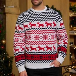 Men's Sweaters Winter New Christmas Sweater Fashion Round Neck Snowflake Elk Knit Pullovers Long Sleeve Men Sweatshirt Holiday Party JumperL231113