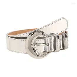 Belts Mirror Silver Buckle Belt Joker Simple Vigate Gothic Decorative Jeans For Women 3.3 103CM