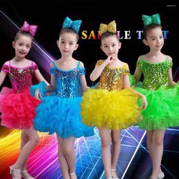 Stage Wear 4 Colors Girl Princess Dance Dress Ballroom Party Sequined Choir Performance Clothes Thick Disorderly Yarn Dancing Outfits