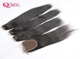 Brazilian Light Yaki Hair Weaves With 4x4 Closure Brazilian Virgin Human Hair 3 Bundles With Lace Closure Natural Hairline Hair Bu9324912