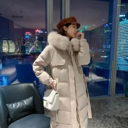 Women's Down Autumn Winter Women Jackets Quilted Puffer Parkas High-Quality Warm Lace Up With Bag Oversize Coat Femme