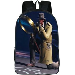 Sleuth backpack Detective daypack Durable Style school bag Game packsack Print rucksack Picture schoolbag Photo day pack