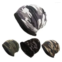 Berets Men Women Winter Warm Cotton Baggy Beanie Hat Camouflage Print Thick Faux Fleece Lining Cold Weather Snow Ski Skull Cap