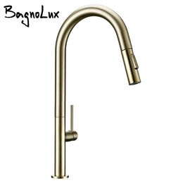 Brass Brushed Gold Black 360 Oegree Rotation kitchen And Cold Water Sink Taps Pull Out Spout Kitchen Faucet 240103