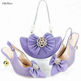 Dress Shoes African Summer Purple Color Sandal ShoesWith Matching Bag Set For Party Italian Design Ladies Pumps And Purse