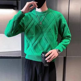 Men's Sweaters Knit Sweater Male Solid Colour Plaid Clothing Pullovers Green Plain Heated Selling Products 2024 Baggy A