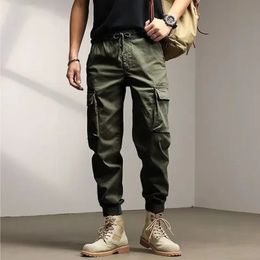 Men's Loose Solid Cargo Pants with Multiple Pockets Casual Tactical Work Pant Straight Trousers Outdoor Hiking Overalls Male 240103