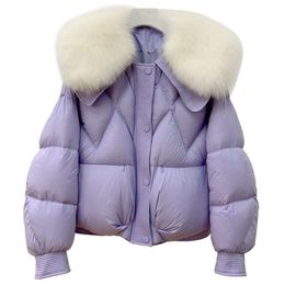 Women's designer large fur collar women thickened luxury new doll collar ageing white duck down jacket waterproofing size S-L 1X4WO