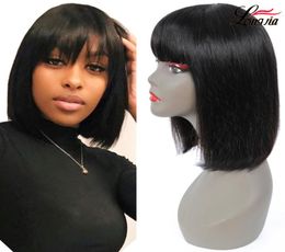 Short Bob Wig With Bangs Brazilian Remy Human Hair Wig With Bangs Density 150 Non Lace Wig For Women5689394