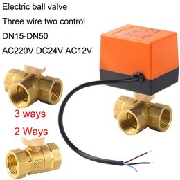 DN15/20/25/32/40/50 DC 12V 24V AC220V Brass Electric Ball Valve Three Wire Two Control 2-way 3-way Solenoid Valve with Actuator 240104