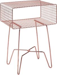 mDesign Modern Industrial Side Table with Storage Shelf, 2-Tier Metal Minimal End Table, Metallic Caged Grid - Accent Furniture for Living Room, Bedroom