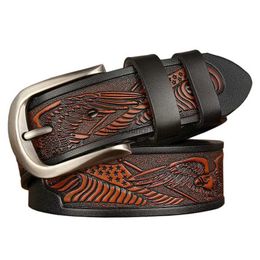 Belts Genuine Leather Belts For Men 3.8cm Width Luxury Brand Fashion Pin Buckle Belt Male Cowhide Carved Jeans Strap Vintage Engraved