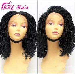 Wigs Handtied short kinky twist wigs black/brown/blonde/burgundy Colour curly braid wig synthetic lace front twist wigs for african amer