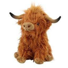 Dolls Plush Dolls Simulation Highland Cow Animal Doll Soft Stuffed Toy Kawaii Kids Baby Gift Home Room Decor 27cm 221024