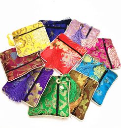 High End Small Zipper Coin Purse Silk Brocade Fabric Jewellery Gift Bags Tassel Bracelet Storage Pouch Wedding Party Favour 50pcslot1422180