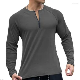 Men's T Shirts 2024 Autumn Casual Long Sleeve T-shirt Men Zipper Sports Tops Solid Bottoming Shirt Knitted Pullover Oversize Male Clothing