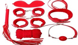 7pcs bondage set Hand Ankle Cuffs Eye Patch Collars Mouth Gag Rope Whip Sex toys7241855