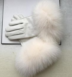 Women039s natural big fur genuine leather glove lady039s warm natural sheepskin leather plus size white driving glove R24513549220